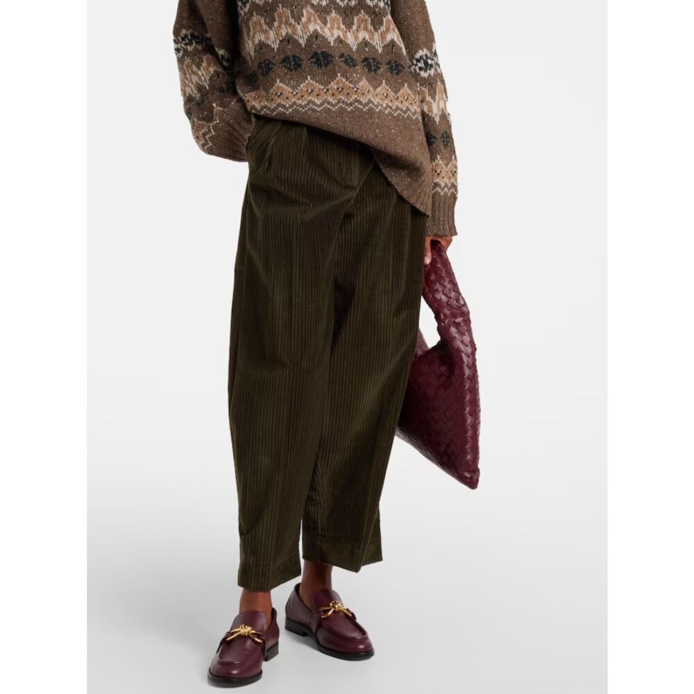 Altuzarra Dash Cotton Corduroy Barrel-Leg High waisted Brown Pants size 12 /44